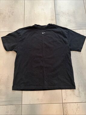 Nike Black Short-Sleeve Crewneck with White Swoosh Womens Sportswear Essentials.